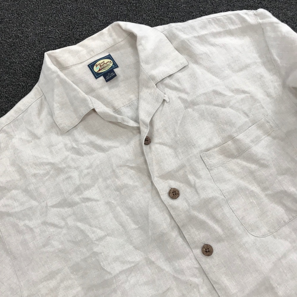 Tommy Bahama Relax Mens Medium 100% Linen Short Sleeve Camp Shirt Beige Cream